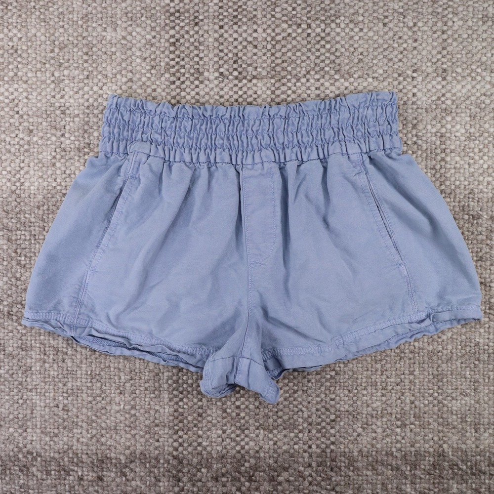 Aerie Smocked Waist Shorts Womens Small Blue Good Cotton Lyocell High Rise